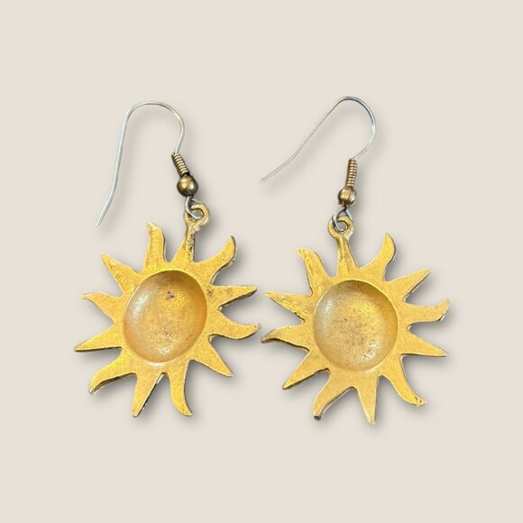 Sun Face Gold Tone Bohemian Dangle Earrings For Women - Picture 2 of 3